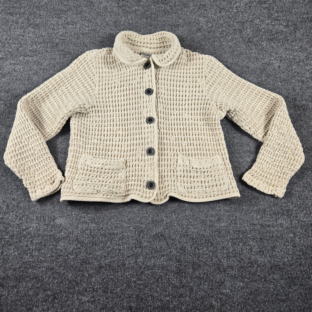 Mod-o-Doc Waffle Knit Jacket Womens 2 Beige Cotton Button Front Pocket